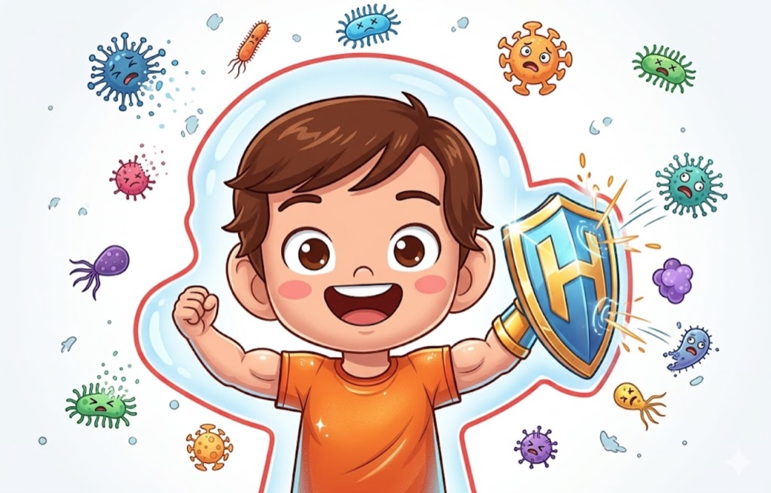 Trẻ khoẻ mạnh với lá chắn miễn dịch chống lại vi khuẩn, virus